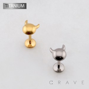 3D DEVIL FACE SMILEY MASK THREADLESS PUSH IN ASTM F136 IMPLANT GRADE TITANIUM LABRET SET